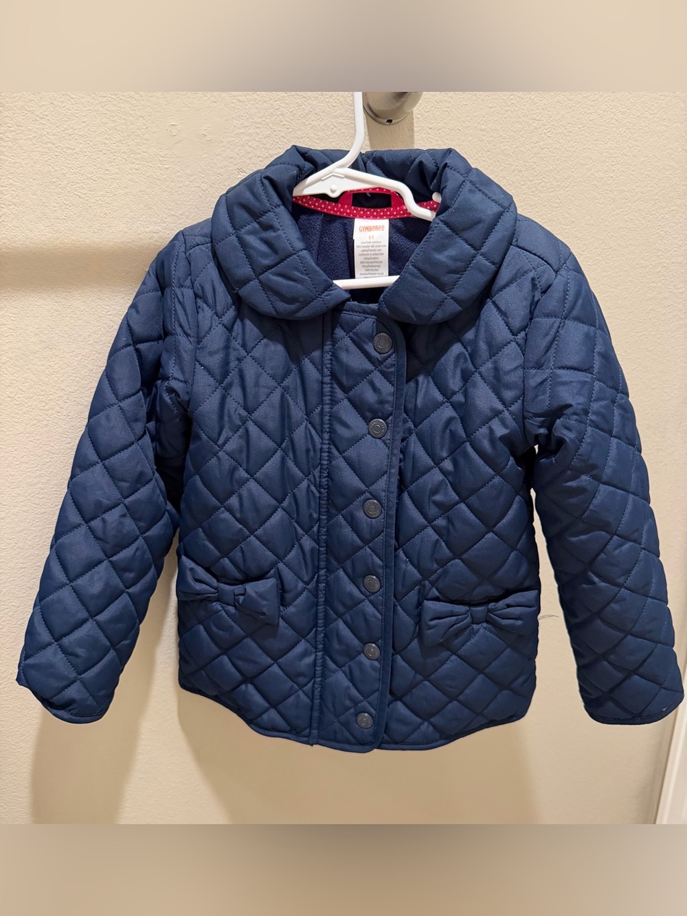 Gymboree Navy Quilted Puffer Jacket with Bow Pockets